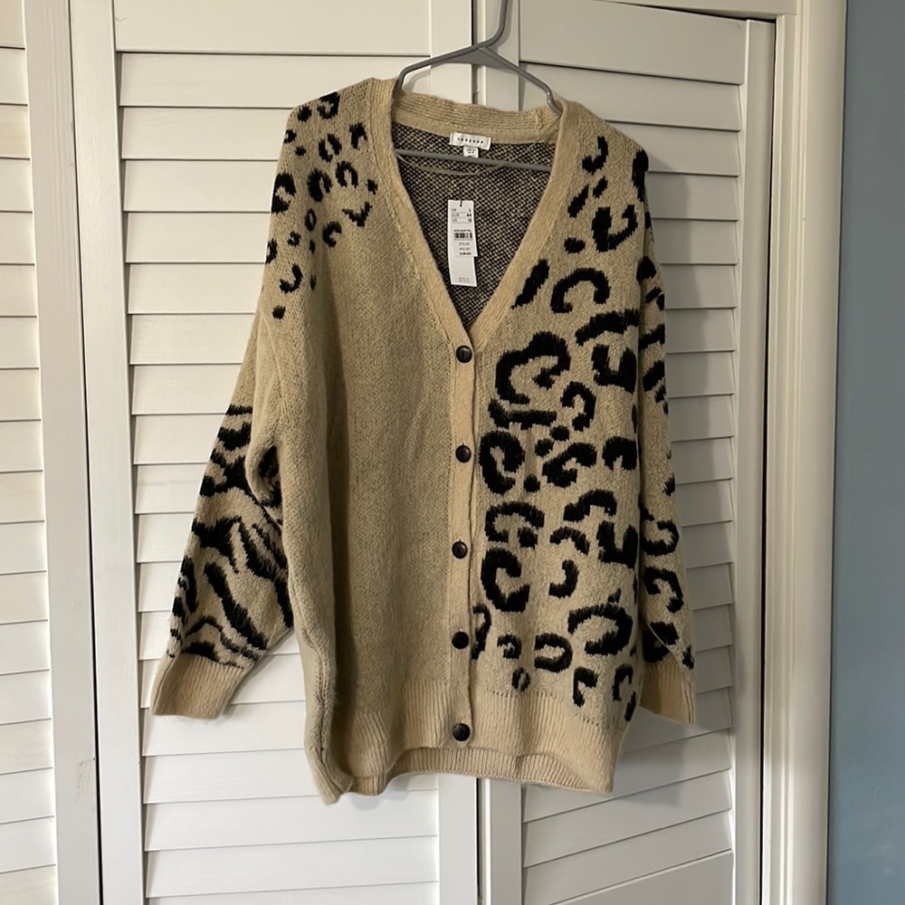 Topshop Animal Print Oversize Cardigan